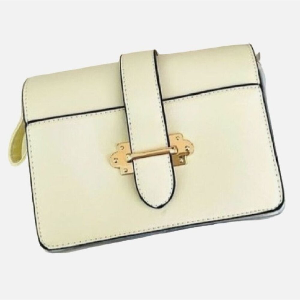 Muse Royale Small Faux Leather Satchel Bag in Ivory White with Crossbody Strap